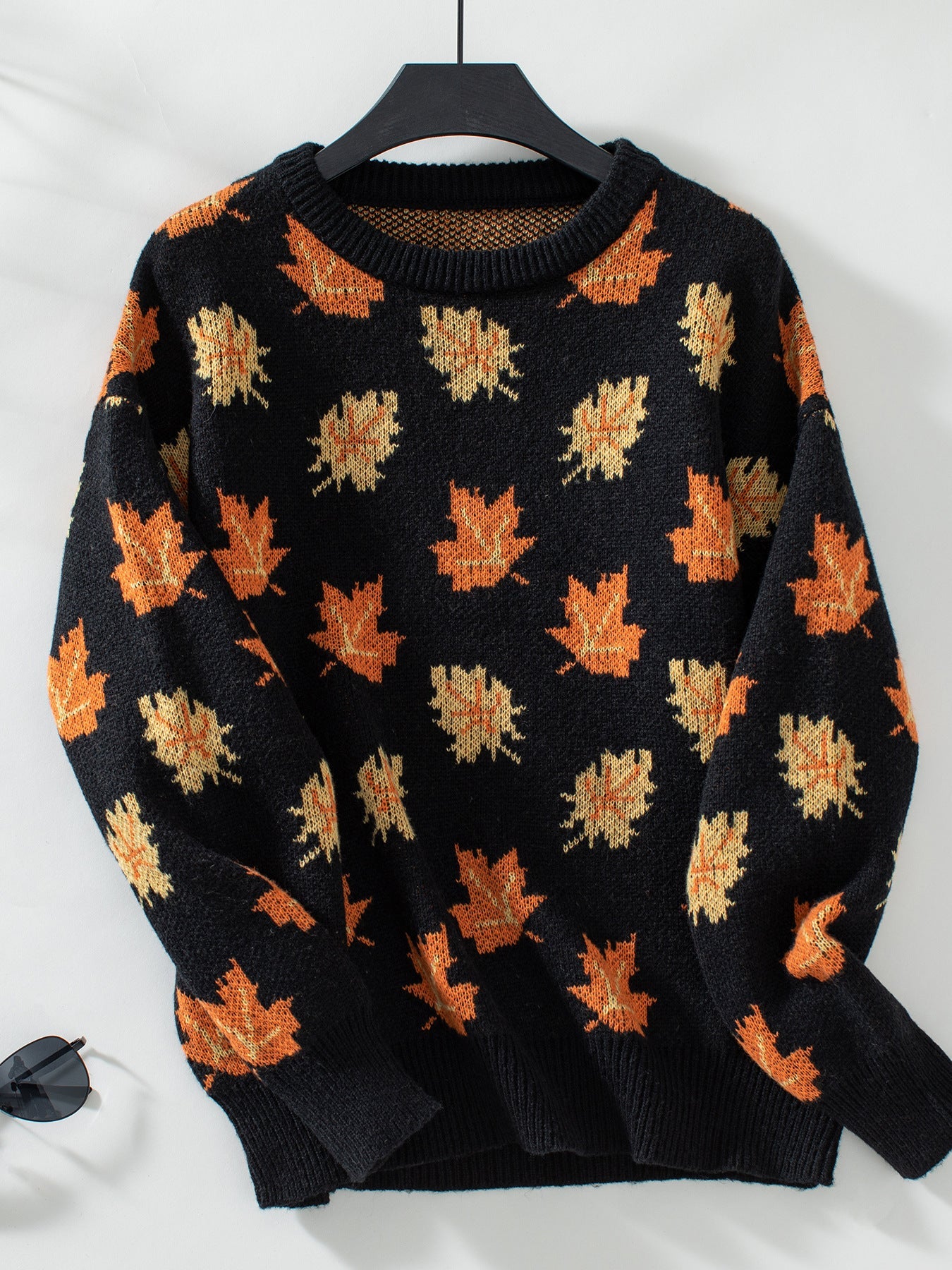 Maple Leaf Jacquard Casual Pullover Sweater