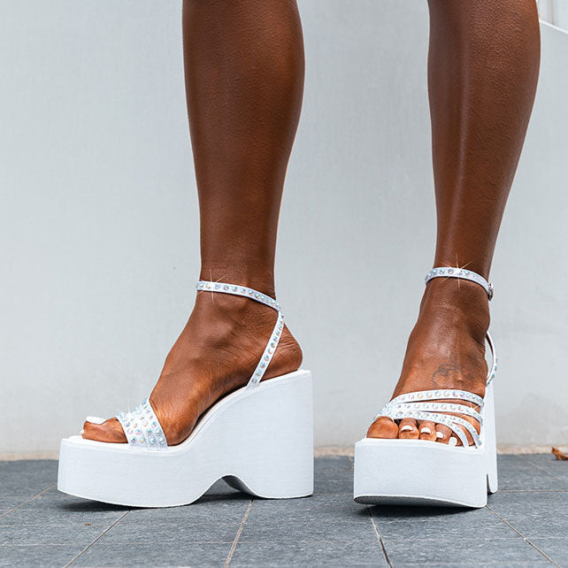 Platform Wedge Rhinestone Strap Sandals