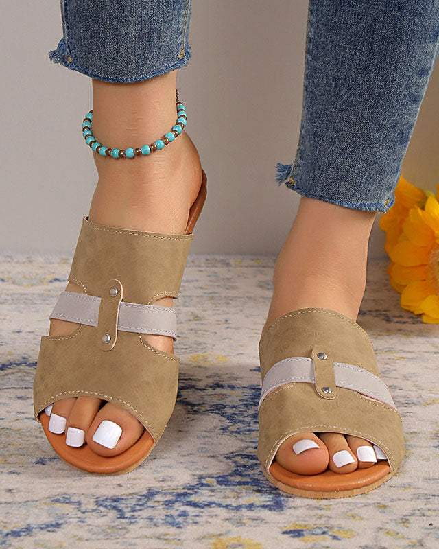 Velvet Patchwork Flat Slippers