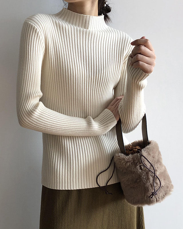 Half turtleneck slim fit pit striped versatile sweater