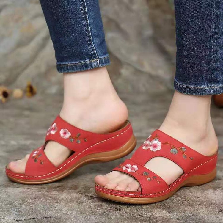 Flower Platform Colorful Ethnic Flat Slippers