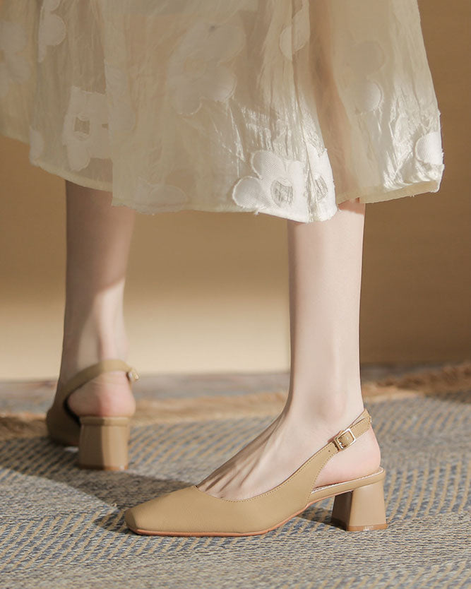 Chunky Heel Back Strap Square Toe Sandals