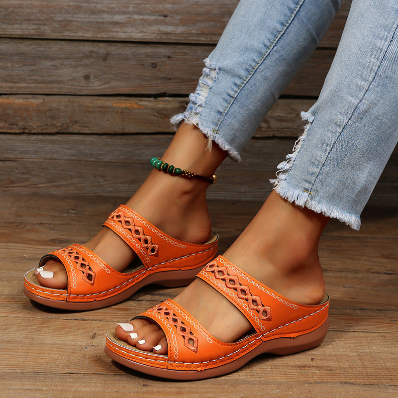 Solid Color Hollow Out Open Toe Non Slip Shoes