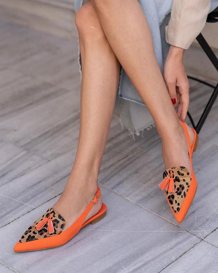 Color matching Pointed toe Tassel Slingback Sandals