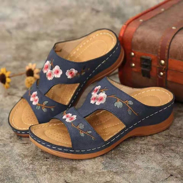 Flower Platform Colorful Ethnic Flat Slippers