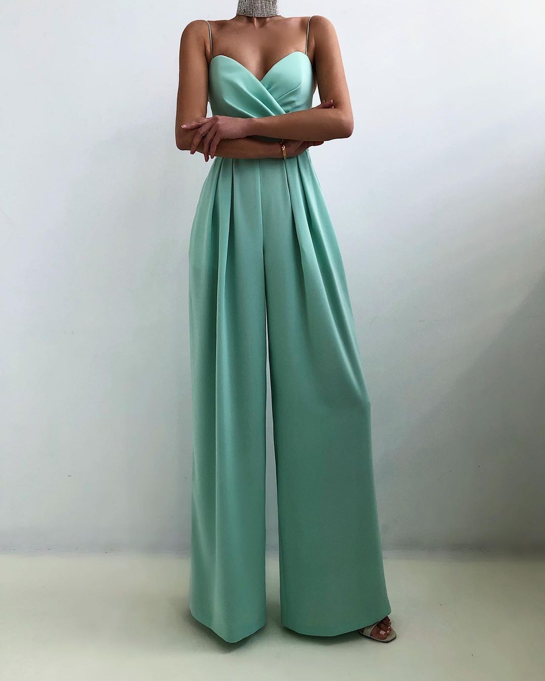 Spaghetti Strap High Waist Straight-Leg Jumpsuit