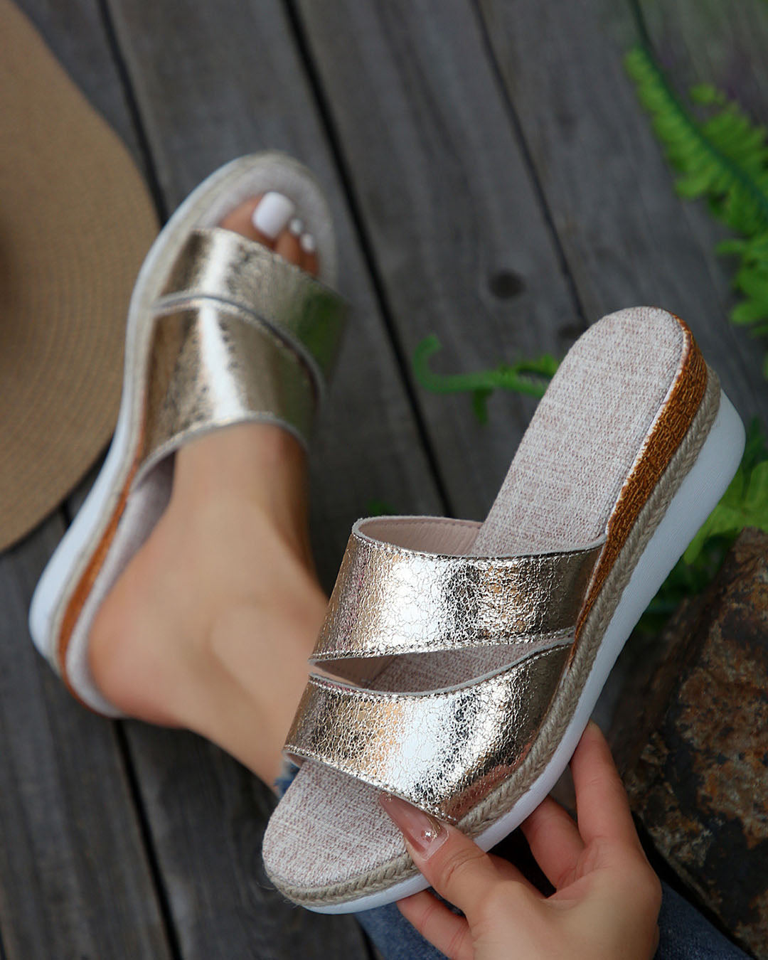 Hemp rope wedge cross-over strap sandals