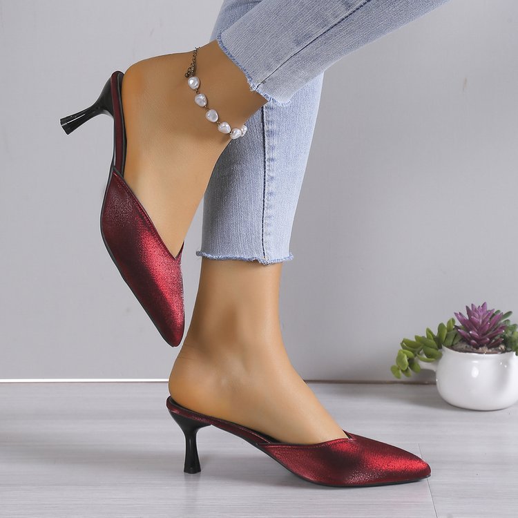 Suede stiletto high heel pointed toe mules