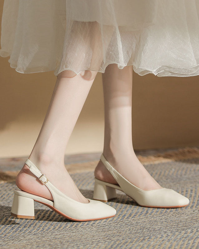 Chunky Heel Back Strap Square Toe Sandals