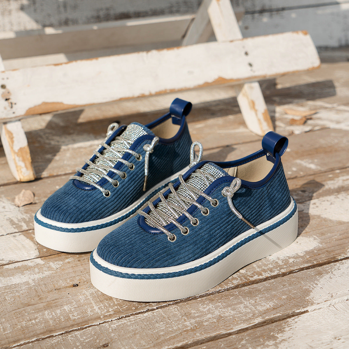 Shimmering Silver Lace-up Tongue Textile Athletic Shoes