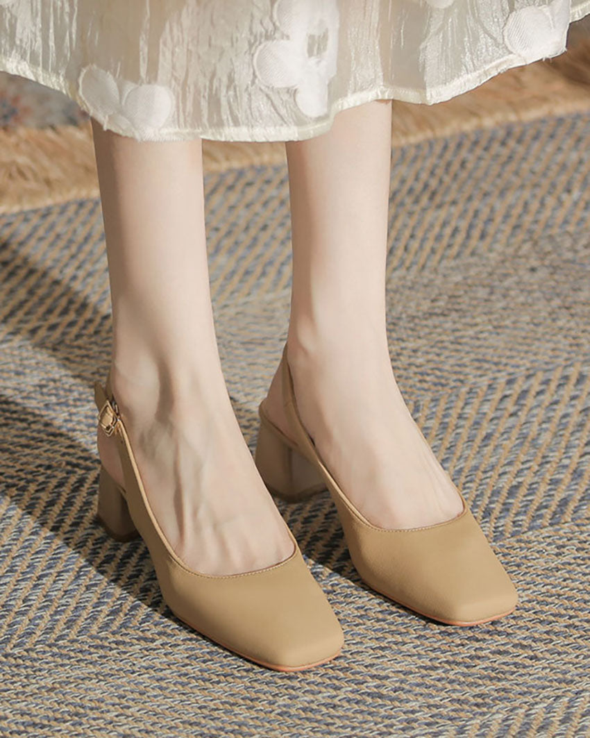 Chunky Heel Back Strap Square Toe Sandals