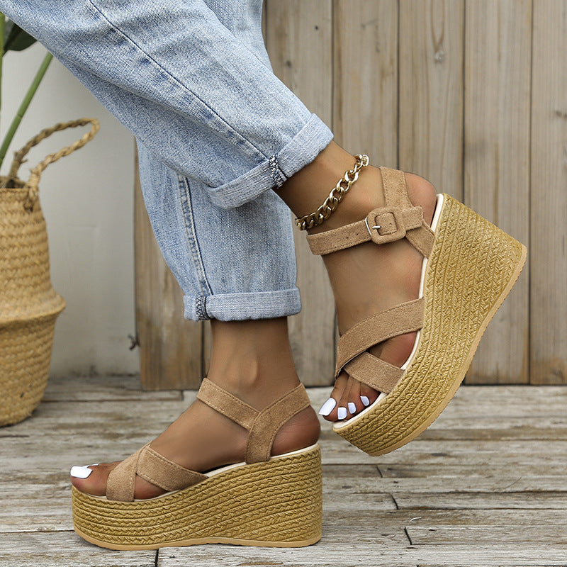 Rubber Sole Buckle Non-slip Peep Toe Sandals