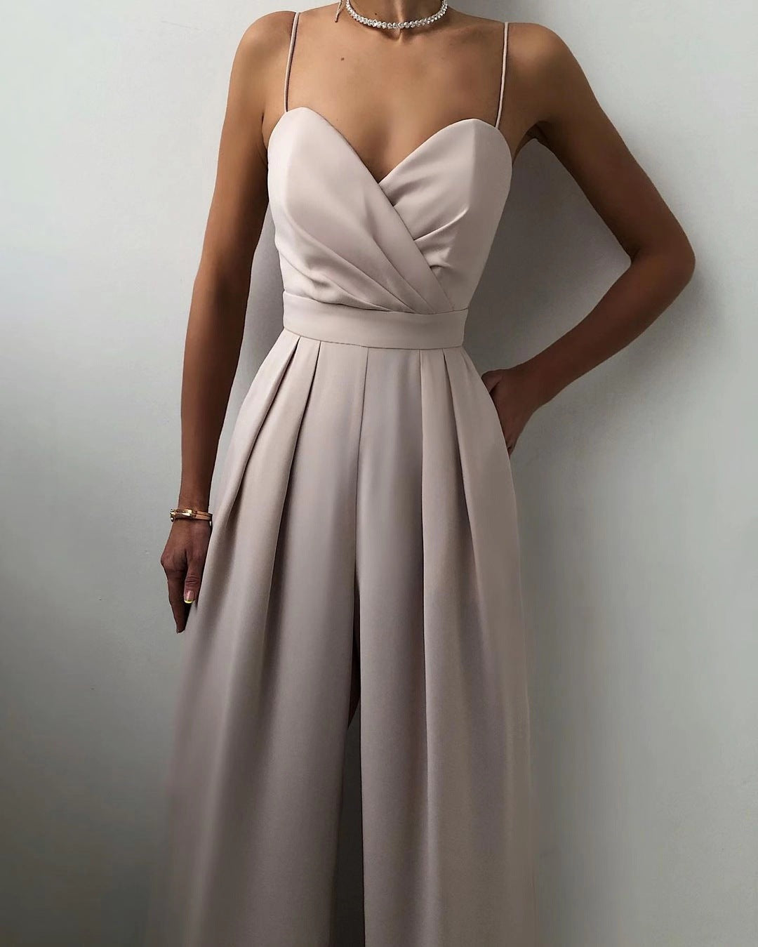 Spaghetti Strap High Waist Straight-Leg Jumpsuit