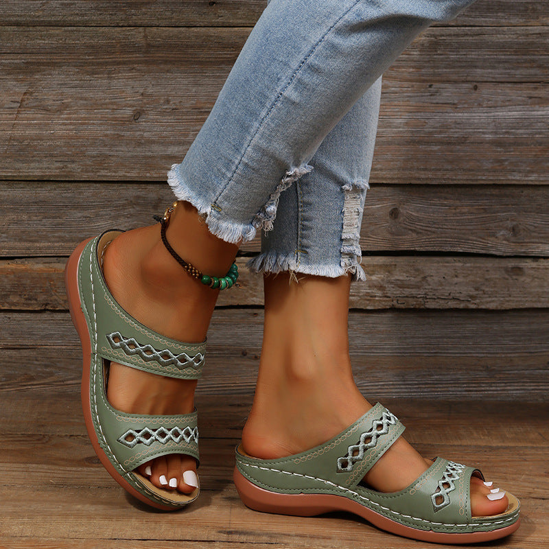 Solid Color Hollow Out Open Toe Non Slip Shoes