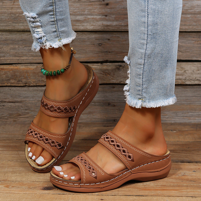 Solid Color Hollow Out Open Toe Non Slip Shoes