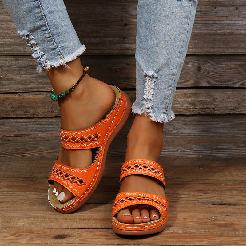 Solid Color Hollow Out Open Toe Non Slip Shoes