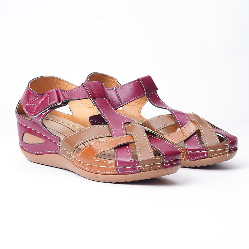 Vintage Round Toe Wedge Cross Buckle Sandals