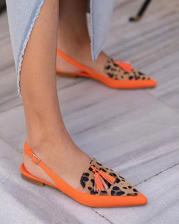 Color matching Pointed toe Tassel Slingback Sandals