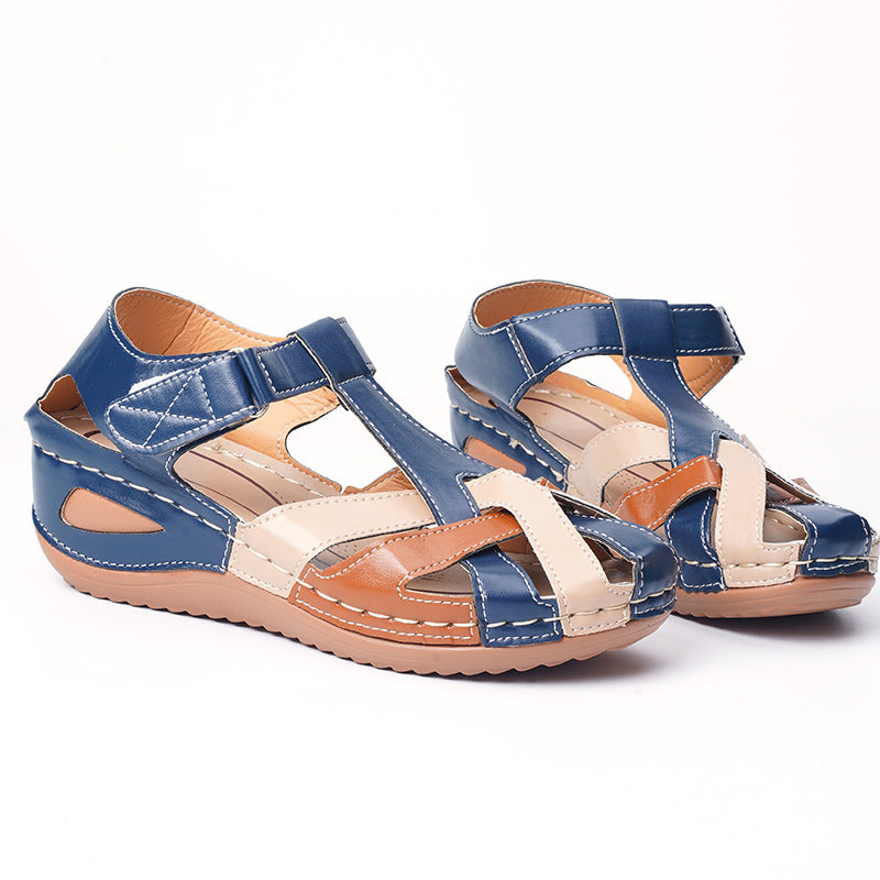 Vintage Round Toe Wedge Cross Buckle Sandals