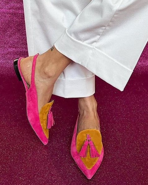 Color matching Pointed toe Tassel Slingback Sandals