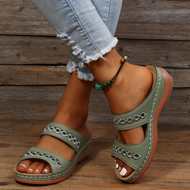 Solid Color Hollow Out Open Toe Non Slip Shoes