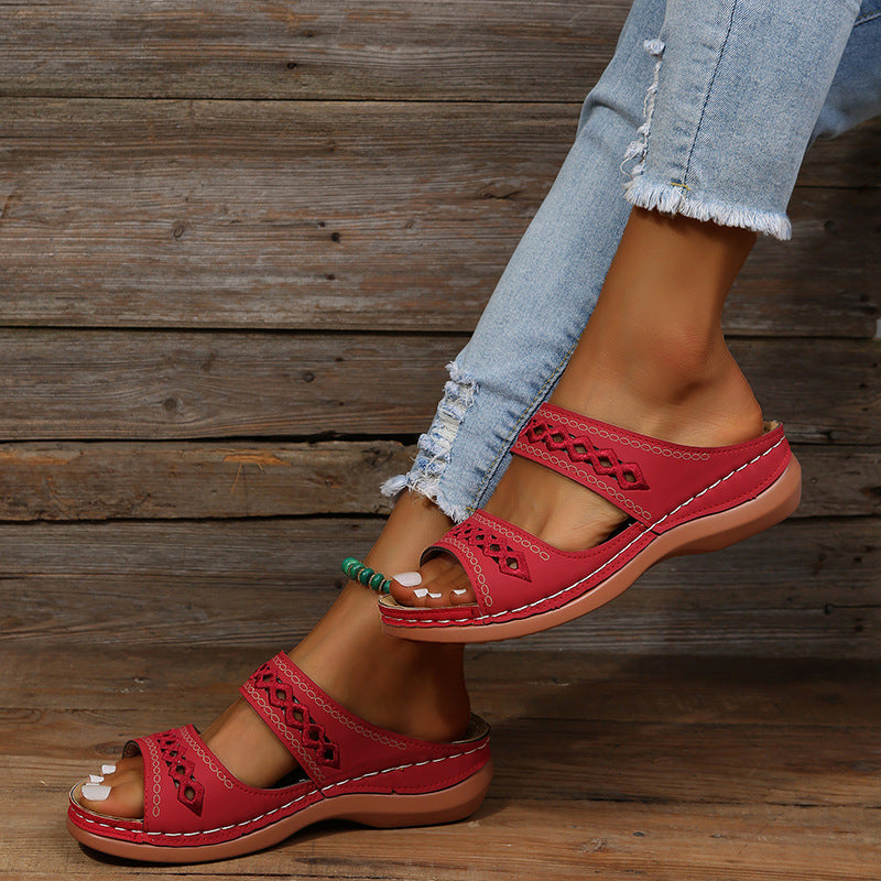 Solid Color Hollow Out Open Toe Non Slip Shoes