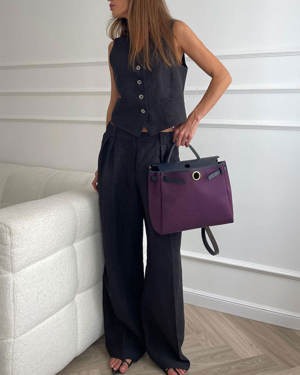 Comfortable linen sleeveless vest and low-rise pants set