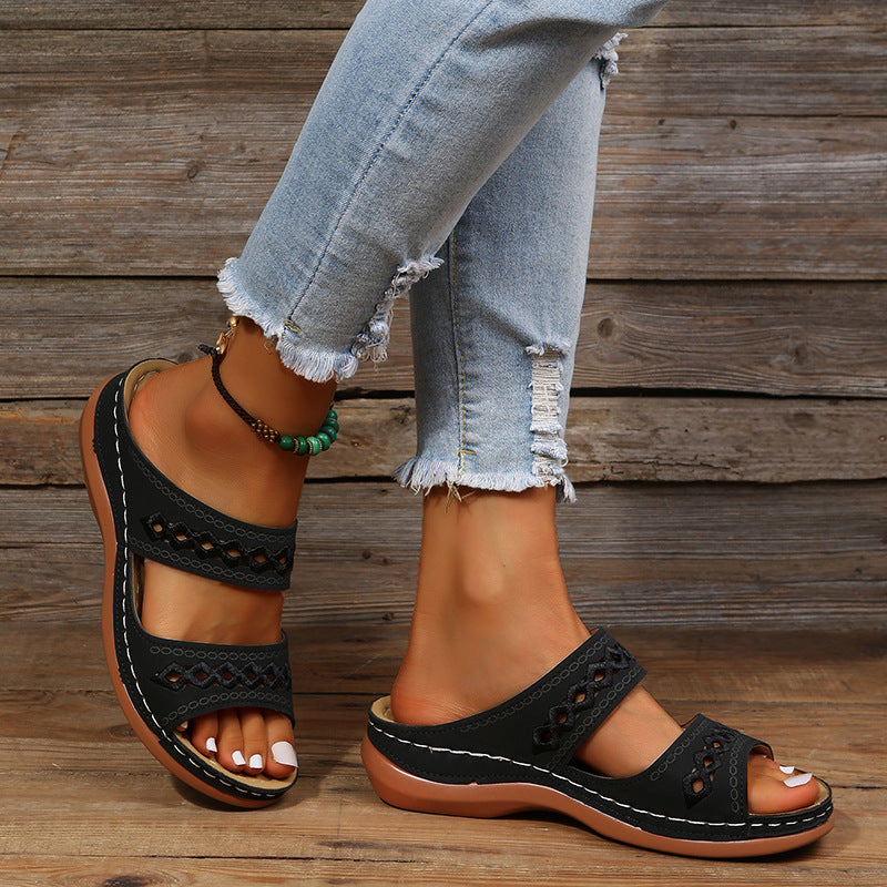 Solid Color Hollow Out Open Toe Non Slip Shoes