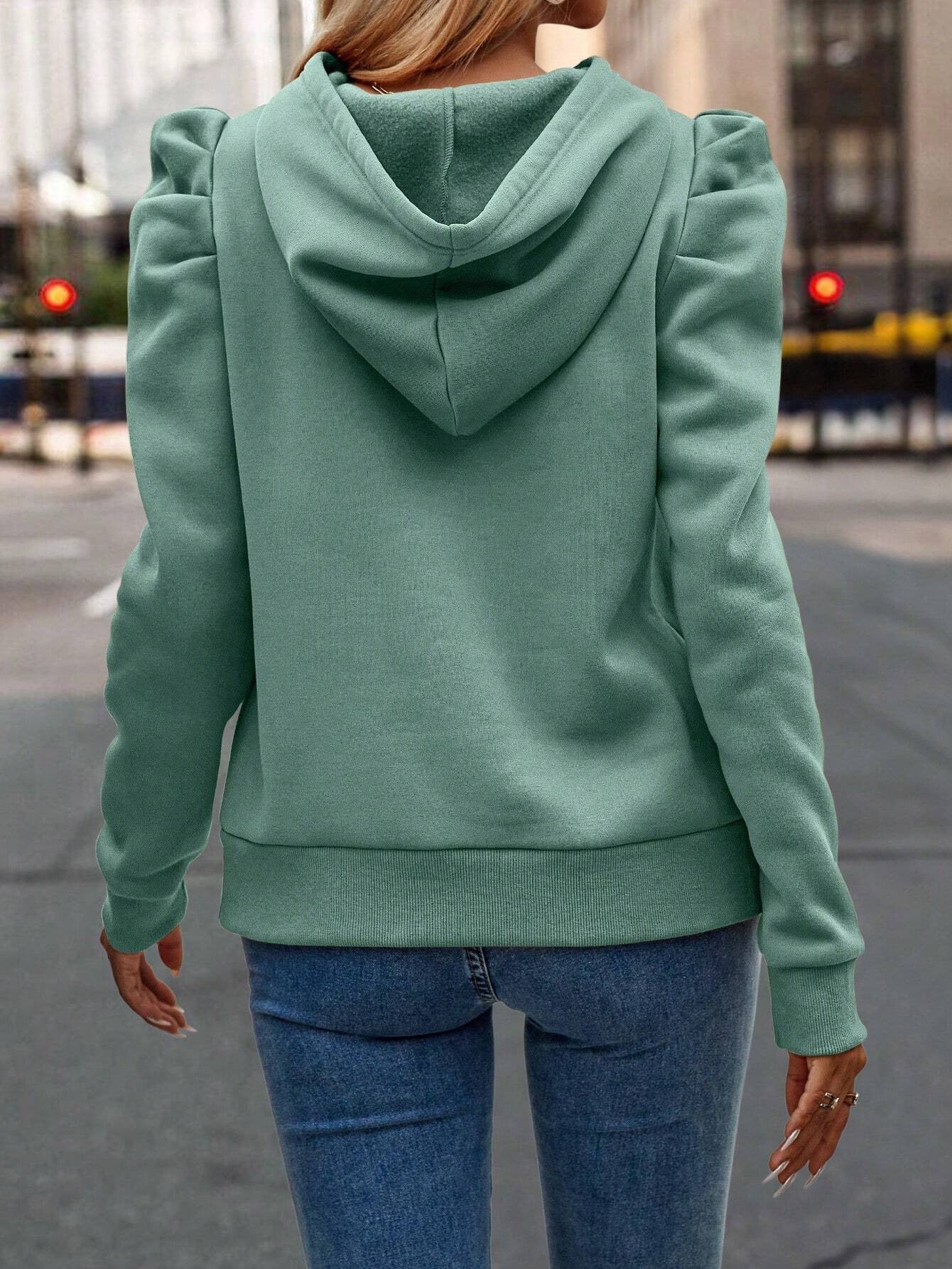 Solid color shrug design slim hooded sweatshirt