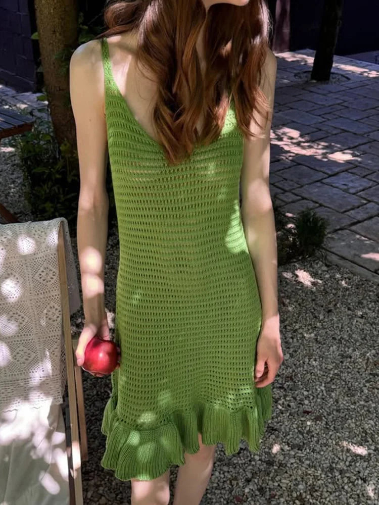V-Neck Backless Swim Dress