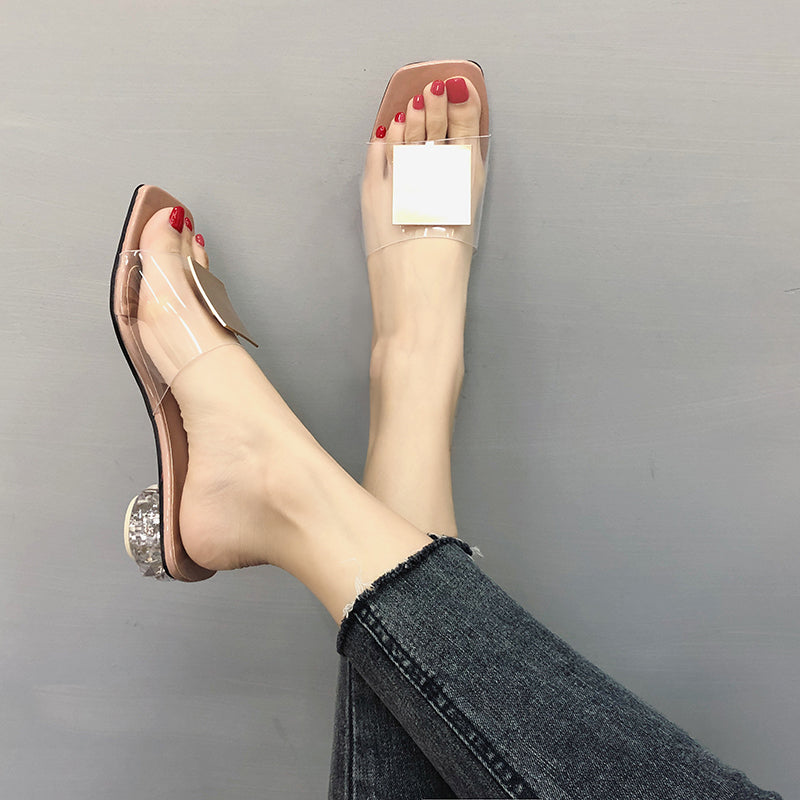 Gold Glass Heeled Sandals