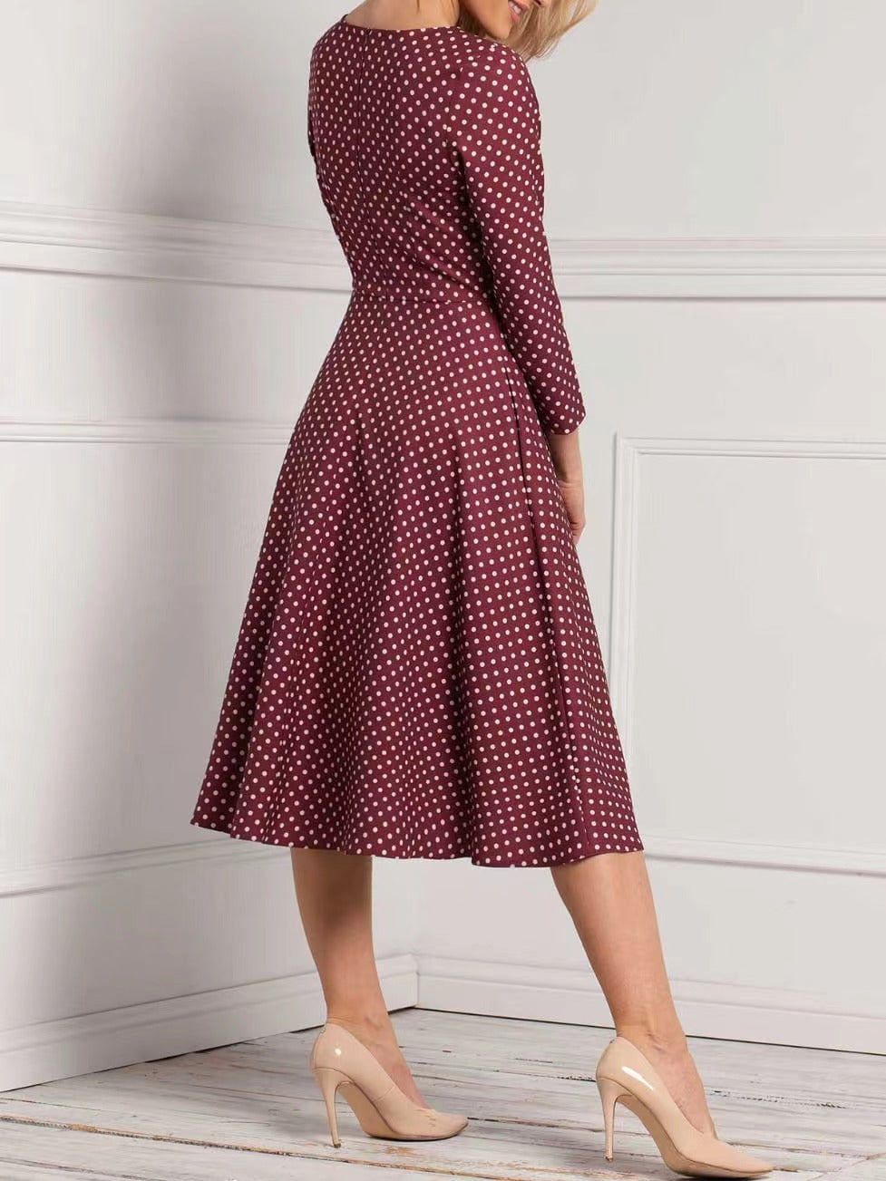 Vintage 3/4 Sleeve Polka Dot Dress