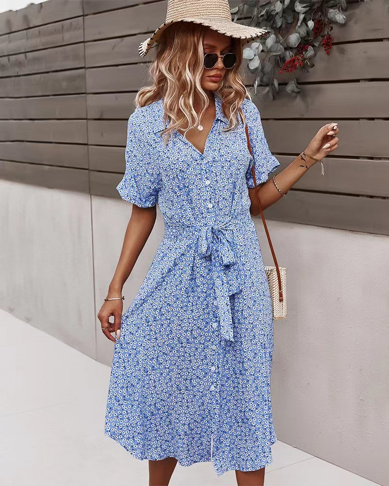 Ditsy Floral Tie Front Button Through Dress