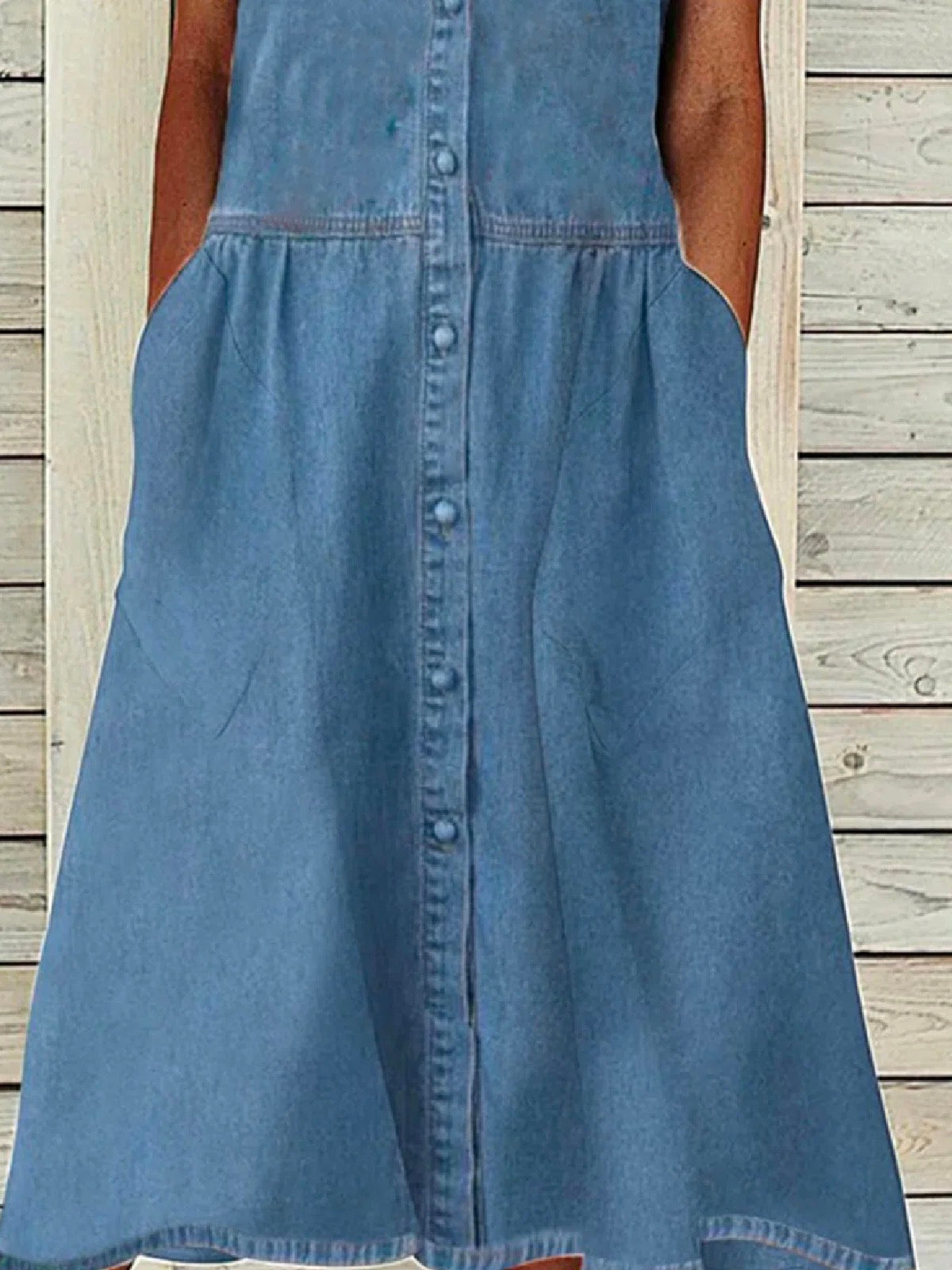 Solid Casual Denim Lapel Short Sleeve Woven Dress