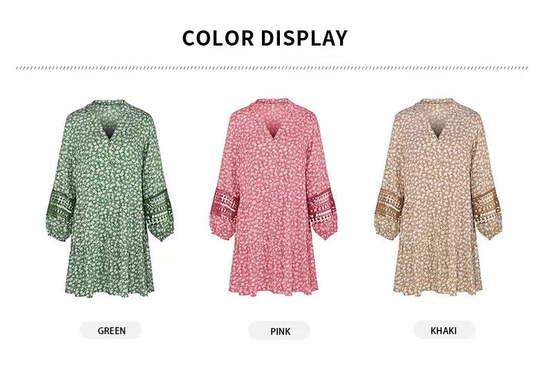 V Neck Loose Floral Dress