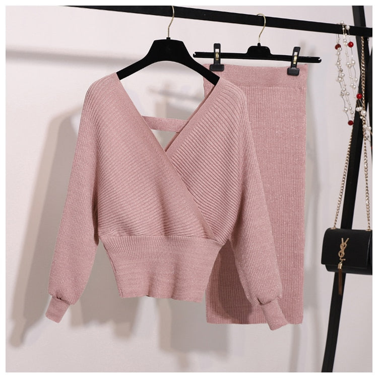 Batwing Sleeve Winter Skirt Sets