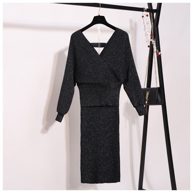 Batwing Sleeve Winter Skirt Sets