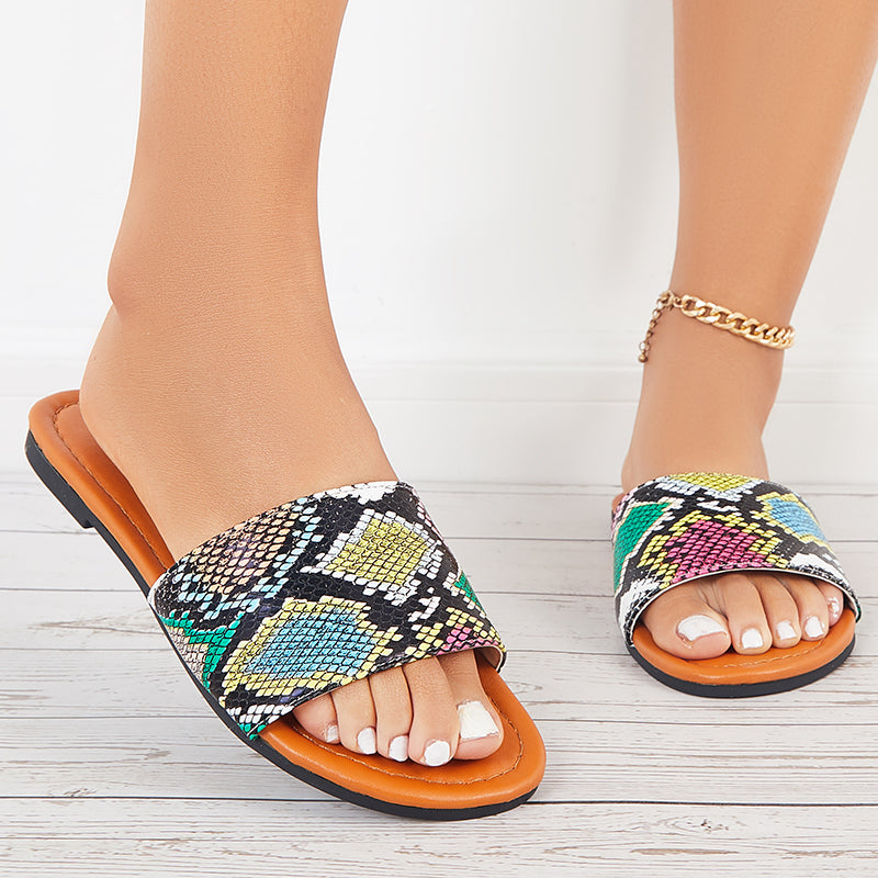 Casual Summer Slide Sandals Round Toe Flat Beach Slippers