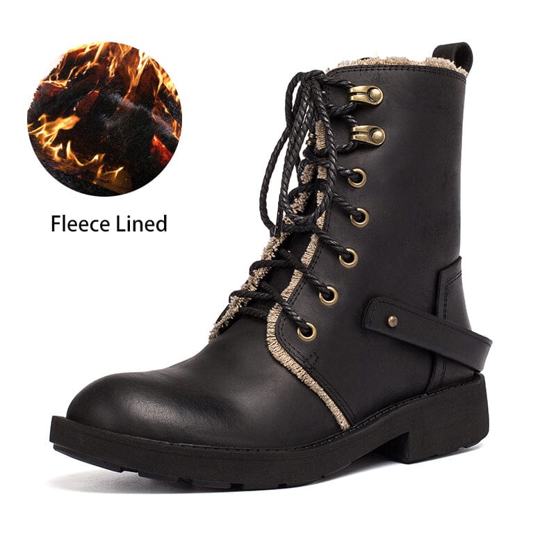 Crazy Horse Leather Combat Boots Designer Retro Chunky Riding Boots Dark Coffee/Black