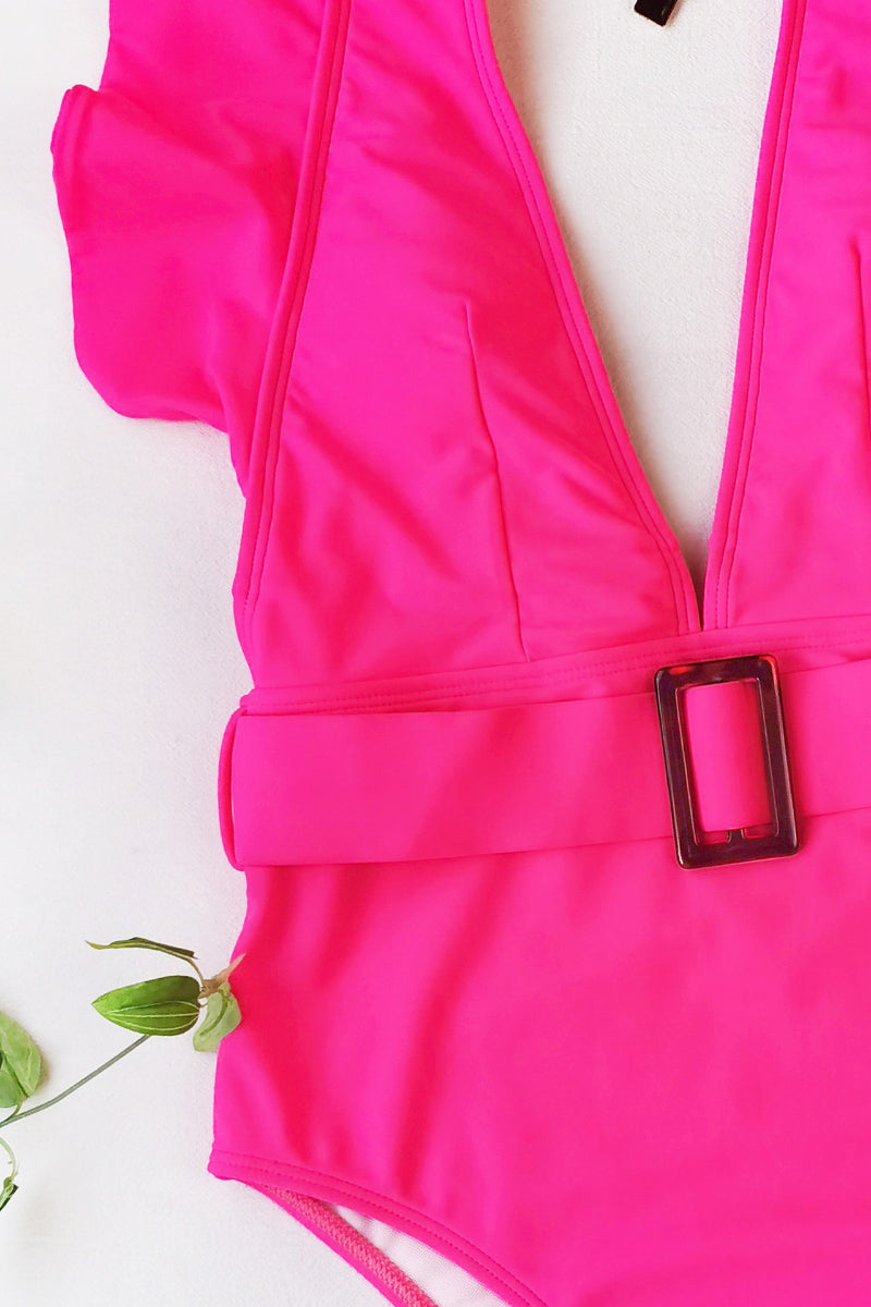 Stitching Ruffled One-piece Swimsuit