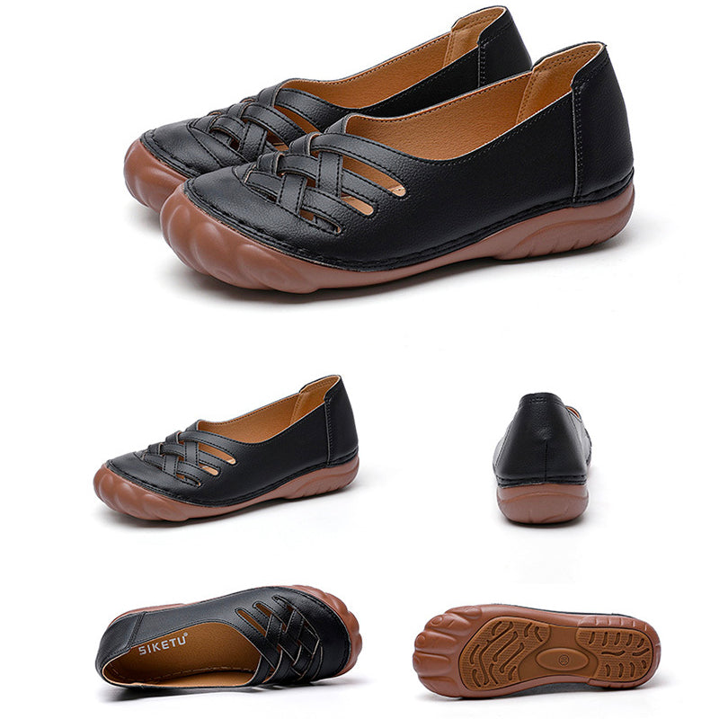 Women Comfy Soft Color Hollow Out Slip-On Flat Loafers Shoes