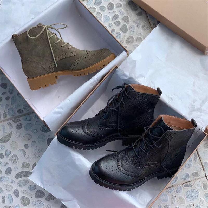 Handmade Suede Leather Wingtip Brogue Boots Black/Khaki