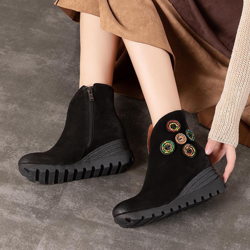 Retro Nubuck Boots For Womens Leather Platform Boots Black/Coffee