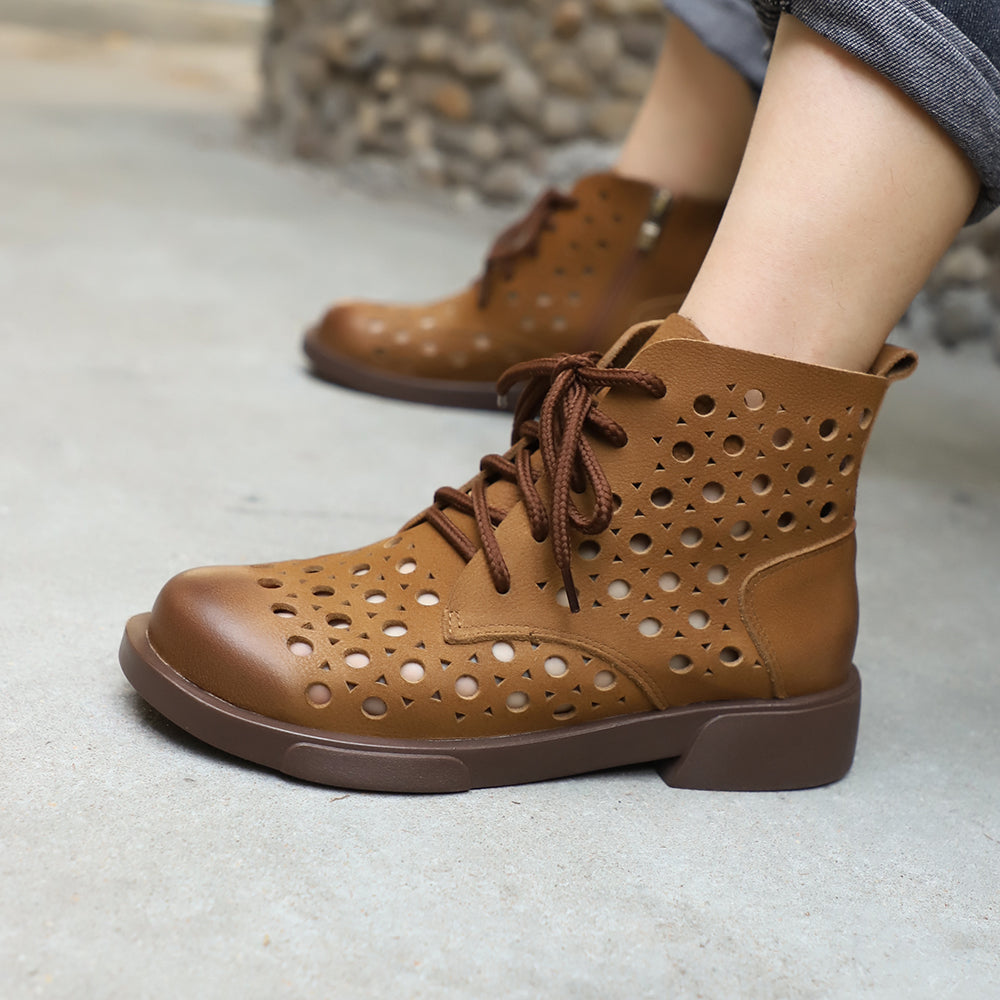 Handmade Leather Boots For Women in Brown/Coffee - Summer Booties