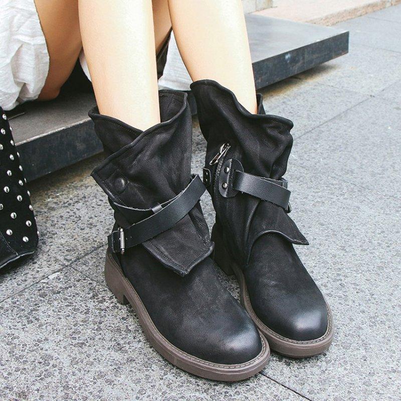 Women's Plus Size Adjustable Buckle Mid-Calf Motorcycle BootsFree Shipping