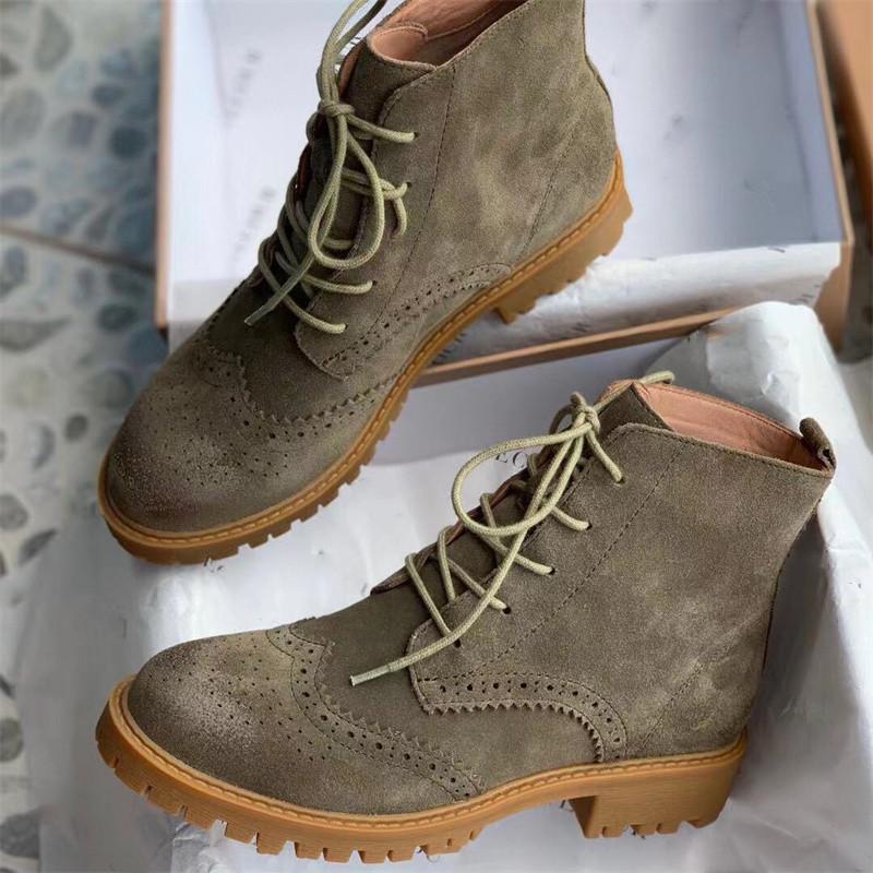 Handmade Suede Leather Wingtip Brogue Boots Black/Khaki