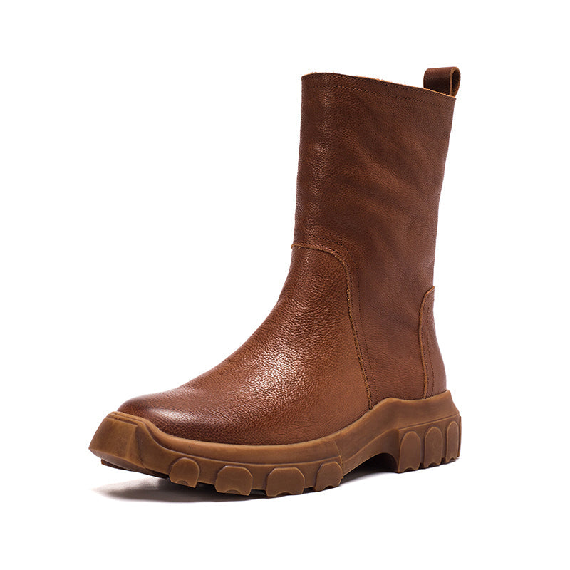 Chelsea Boots For Women Handmade Leather Short Boots Chunky in Black/Brown