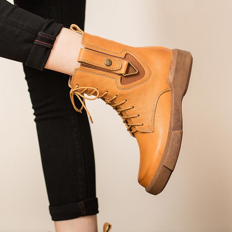 Leather Boots Designer Retro Chunky Riding Boots Side Heart Shape Handmade Coffee/Black/Yellow