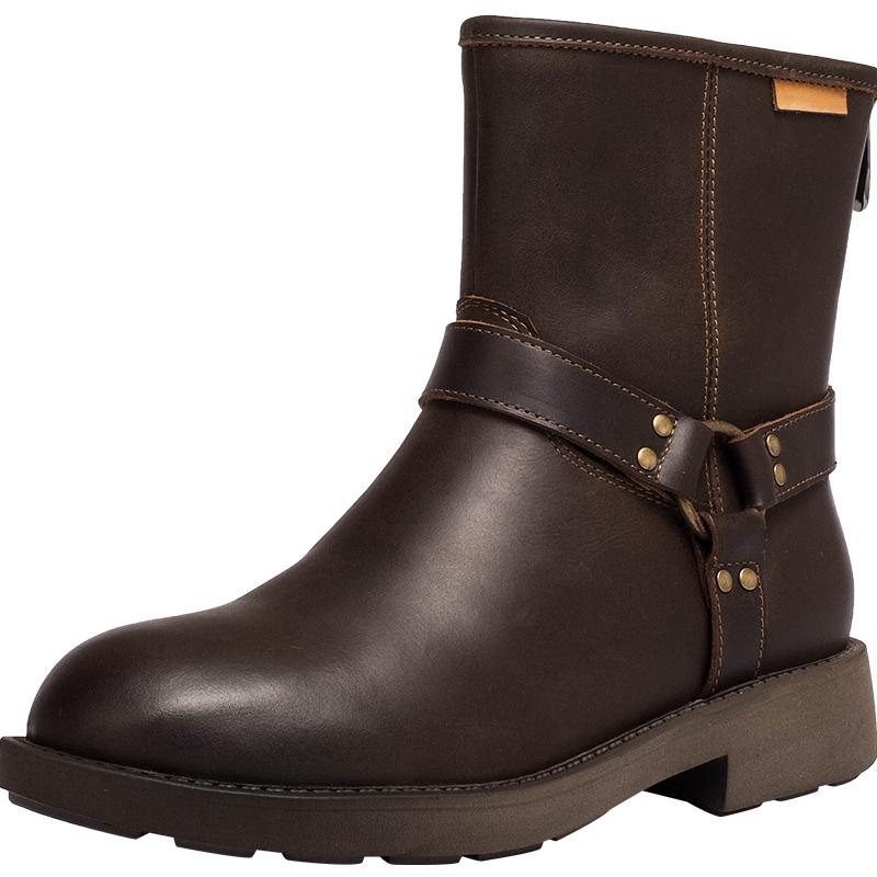 Waxing Leather Buckle Boots Handmade British Boots Fleece Lined Snow Boots Black/White/Coffee