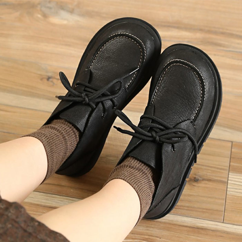 Soft Leather Ankle Boots Retro Round Toe Short Boots Women Mori Girl Boots Handmade